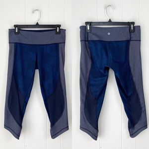 Lululemon Wunder Under Sashiko Inkwell Rugged Blue Crop Leggings Size 8